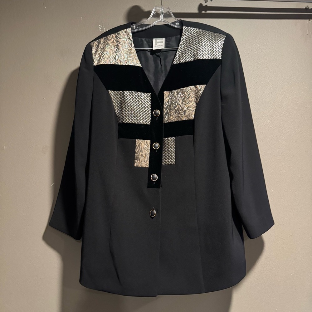 Frank Walter Elegant Black Women's Jacket with Patterned Accents Size 44
